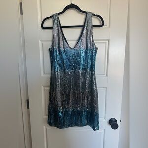 Lily Rose Sequin Mini Dress - Blue and Silver (Stretch)